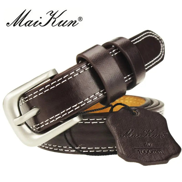 ladies Top Genuine Leather Belts Skinny Waist Womens Belt Metal Pin Buckle Dress