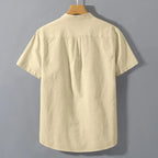 Mens Short Sleeve Summer Collar Shirt Cotton Linen Casual Pocket Top Big Sizes