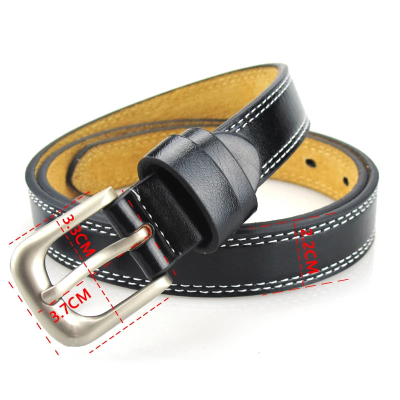 ladies Top Genuine Leather Belts Skinny Waist Womens Belt Metal Pin Buckle Dress