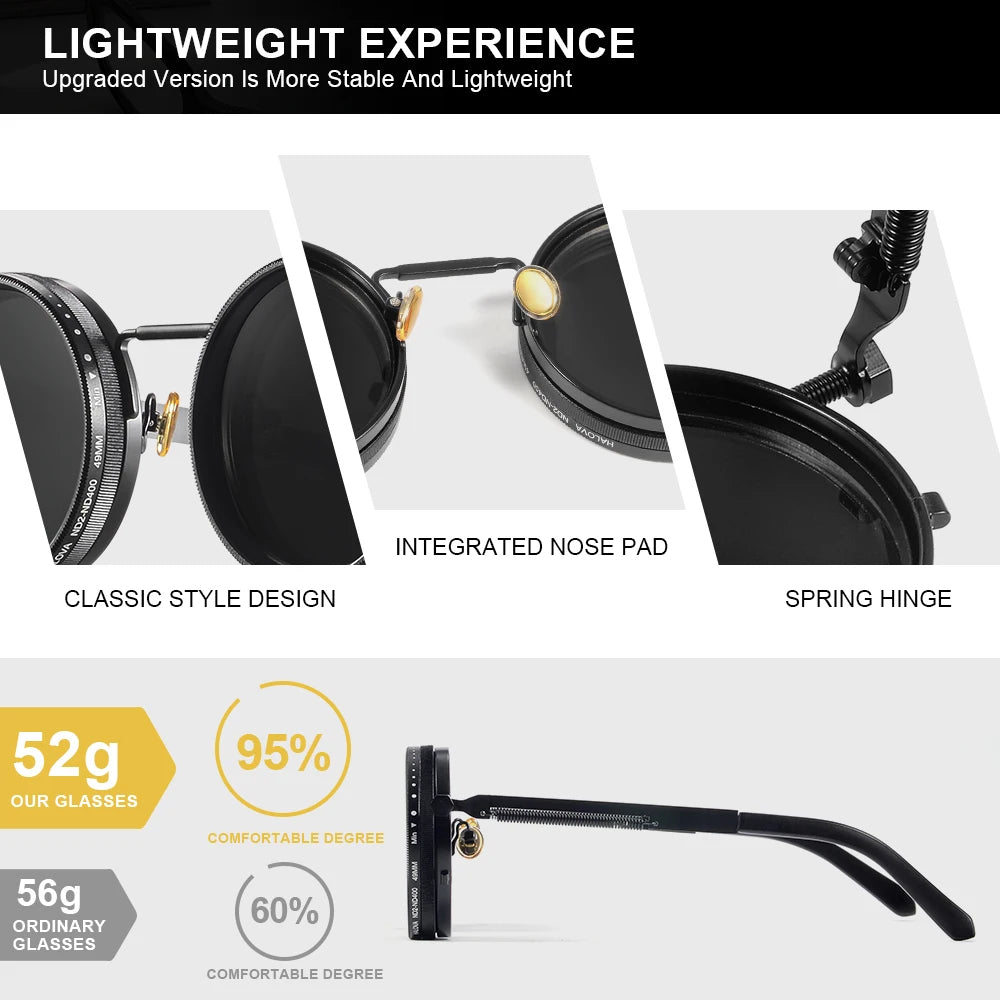 CRIXALIS Polarized ND9 Sunglasses UV400 Adjustable Dimming Round Retro Outdoor