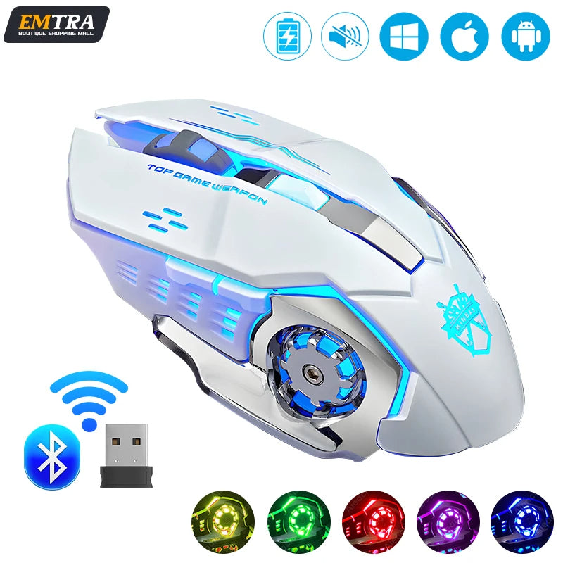 Wireless Rechargeable Gaming Mouse Silent Bluetooth USB RGB LED Mice PC Laptop