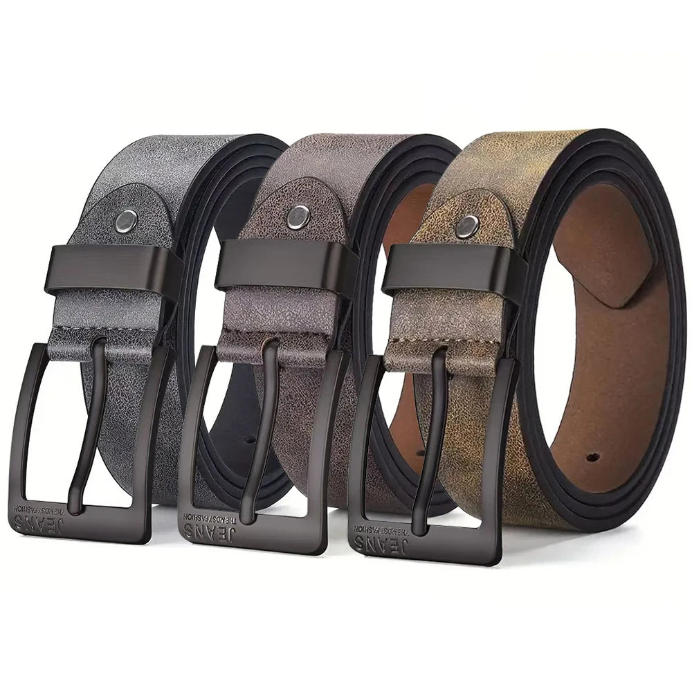 Mens PU Leather Belt Retro Metal Pin Buckle Casual Business Dress Waist UK Size