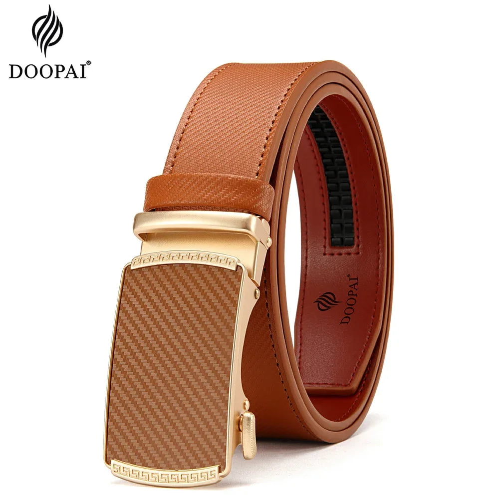 DOOPAI Mens Genuine Leather Belts Belt Ratchet Automatic Buckle Waistband Dress
