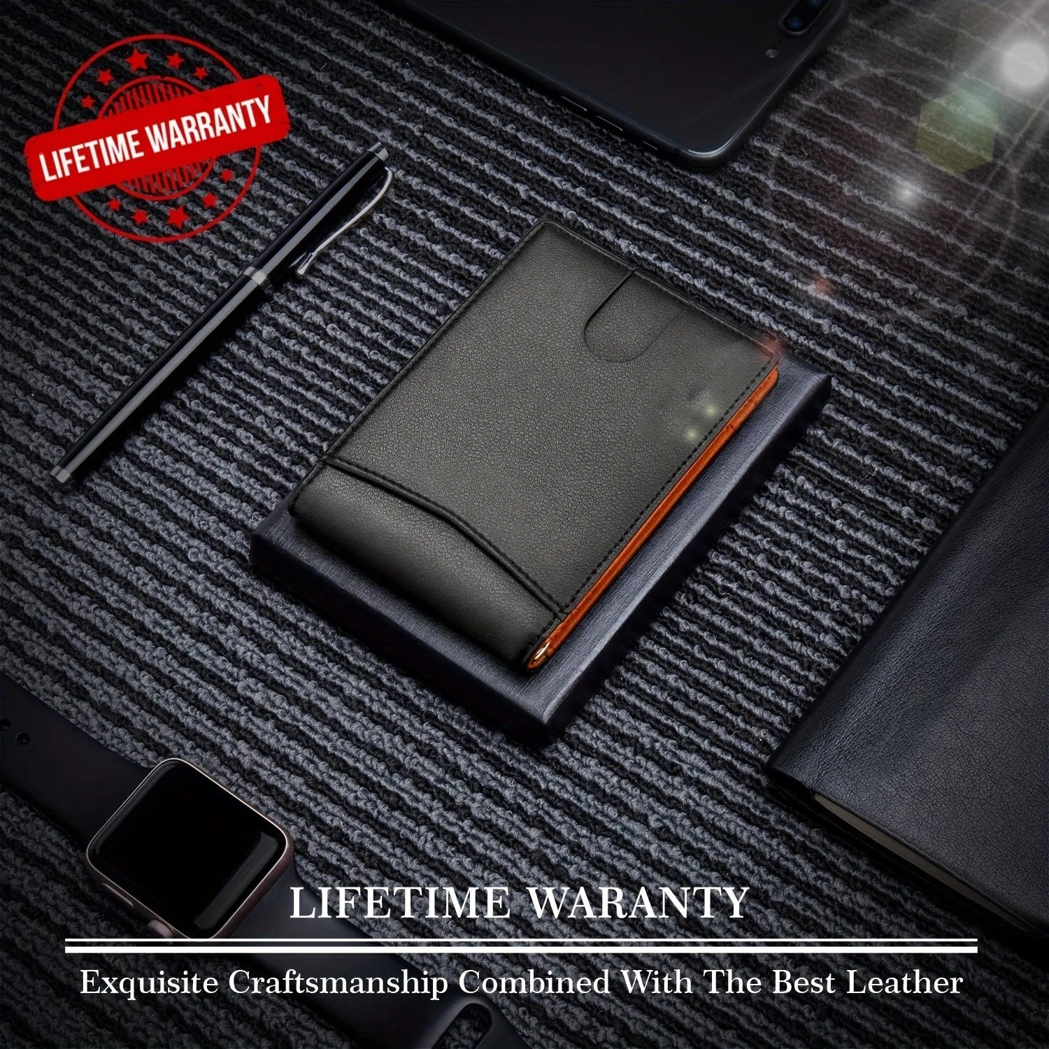 Genuine Leather Slim Wallet for Mens RFID Blocking Credit Card Holder Money Clip