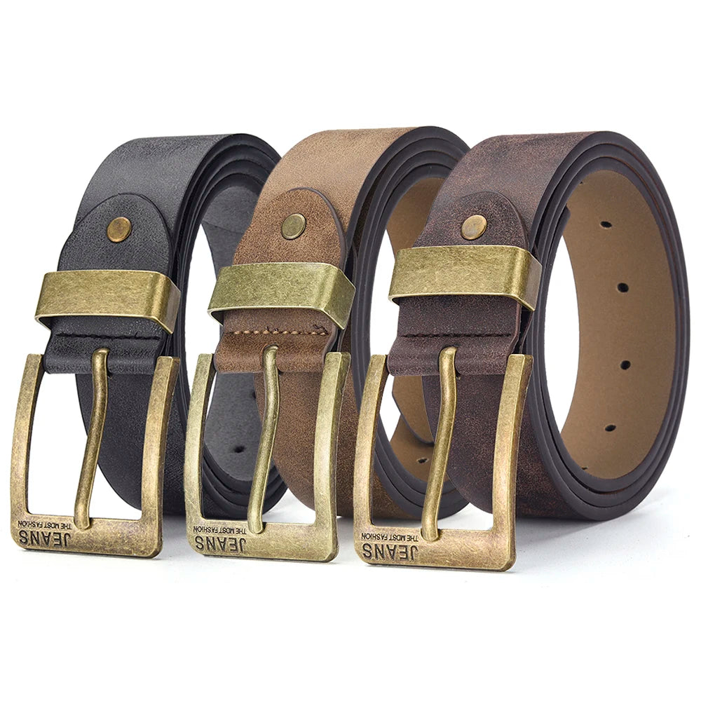 Mens PU Leather Belt Retro Metal Pin Buckle Casual Business Dress Waist UK Size