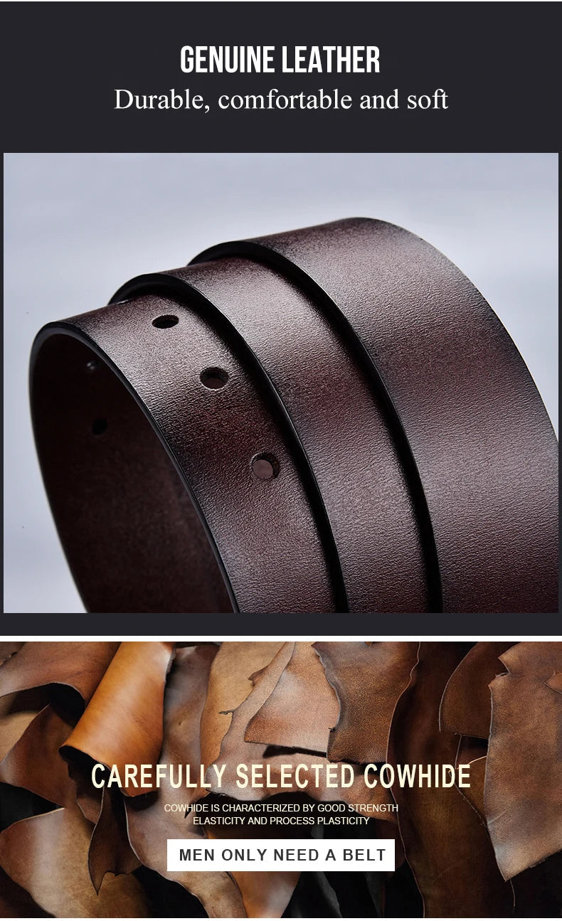 Mens Genuine Leather Belts Cowhide Belt Metal Pin Buckle Dress Waistband UK Size