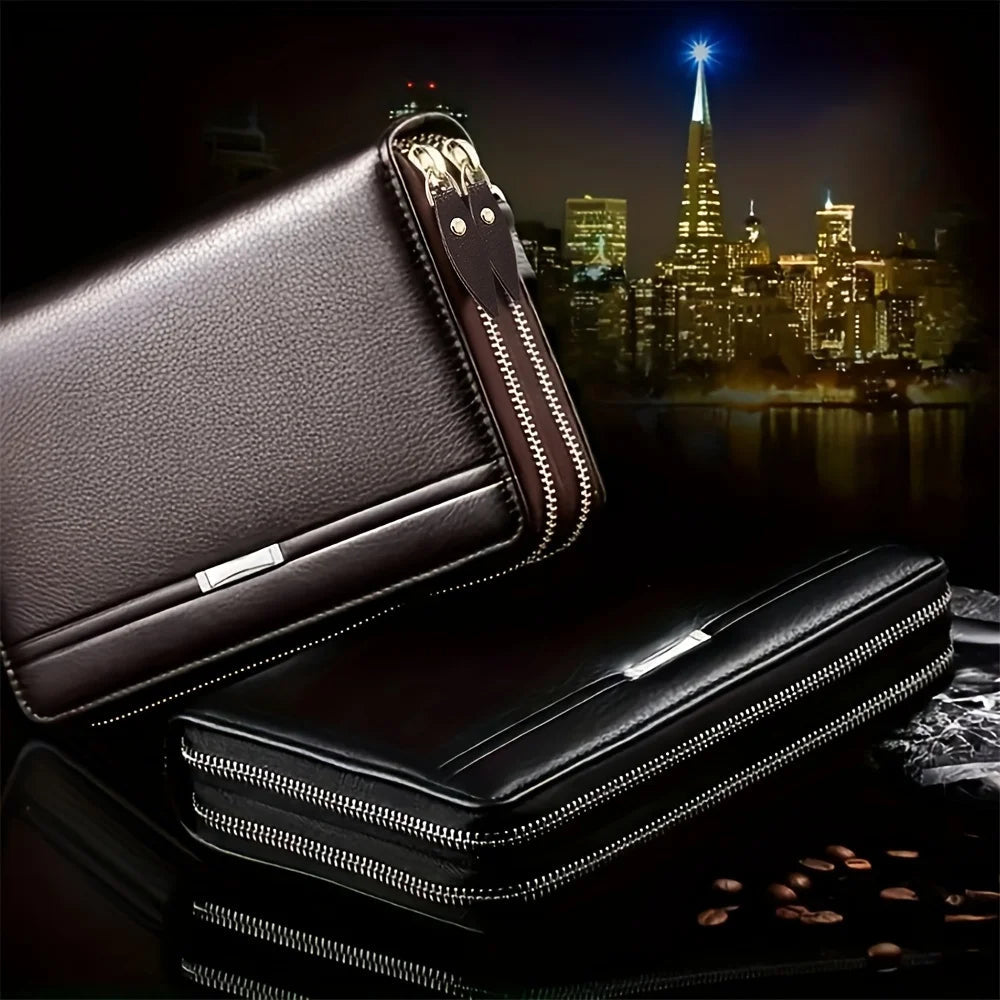 Mens High Quality Leather Long Wallet RFID Card Holder Clutch Zip Business Purse