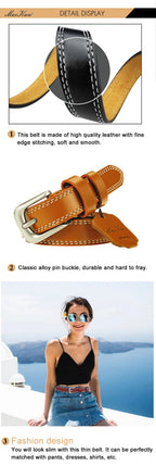 ladies Top Genuine Leather Belts Skinny Waist Womens Belt Metal Pin Buckle Dress