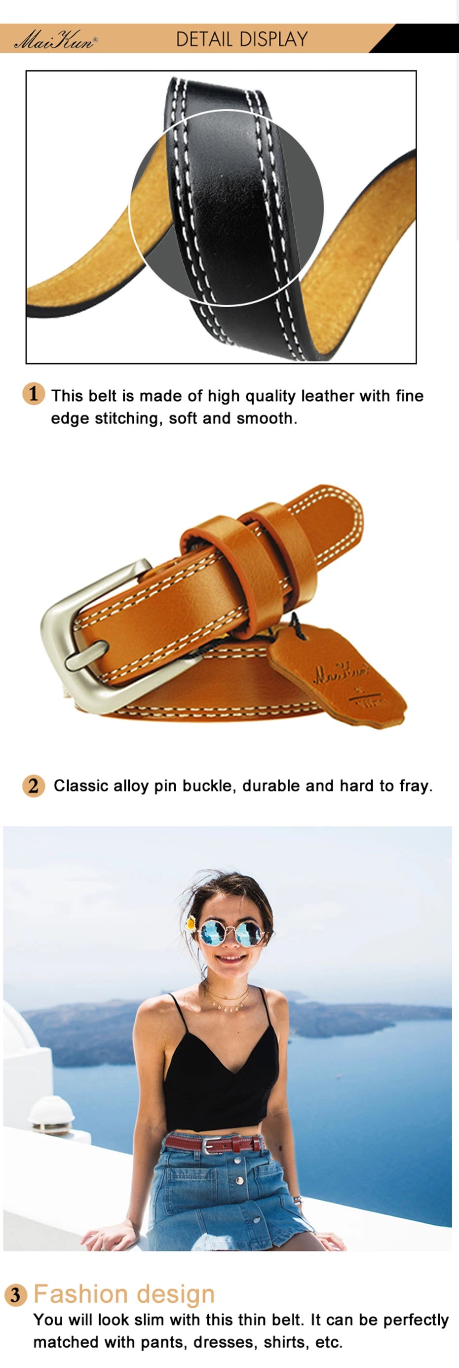 ladies Top Genuine Leather Belts Skinny Waist Womens Belt Metal Pin Buckle Dress