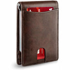Genuine Leather Slim Wallet for Mens RFID Blocking Credit Card Holder Money Clip