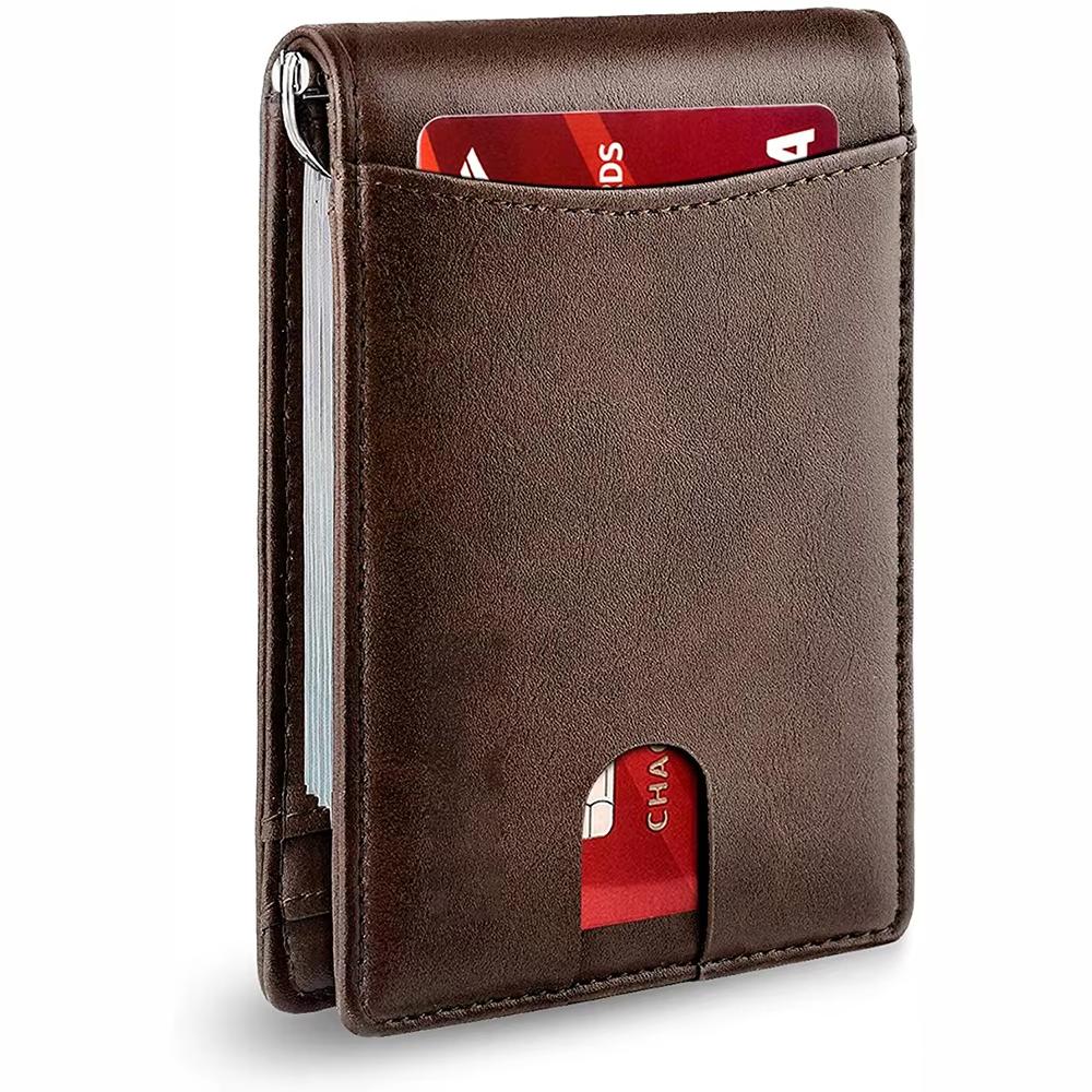 Genuine Leather Slim Wallet for Mens RFID Blocking Credit Card Holder Money Clip