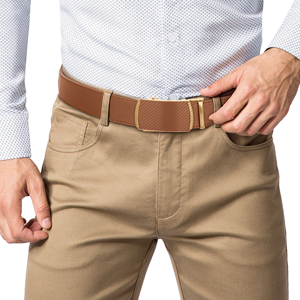 DOOPAI Mens Genuine Leather Belts Belt Ratchet Automatic Buckle Waistband Dress