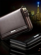 Mens High Quality Leather Long Wallet RFID Card Holder Clutch Zip Business Purse