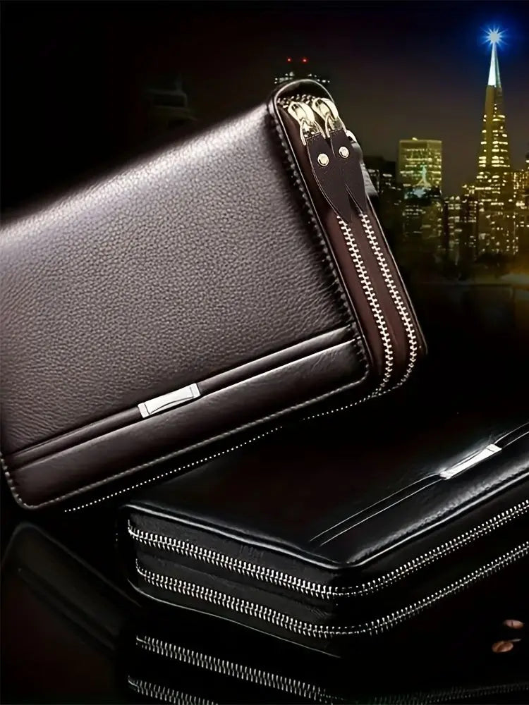 Mens High Quality Leather Long Wallet RFID Card Holder Clutch Zip Business Purse