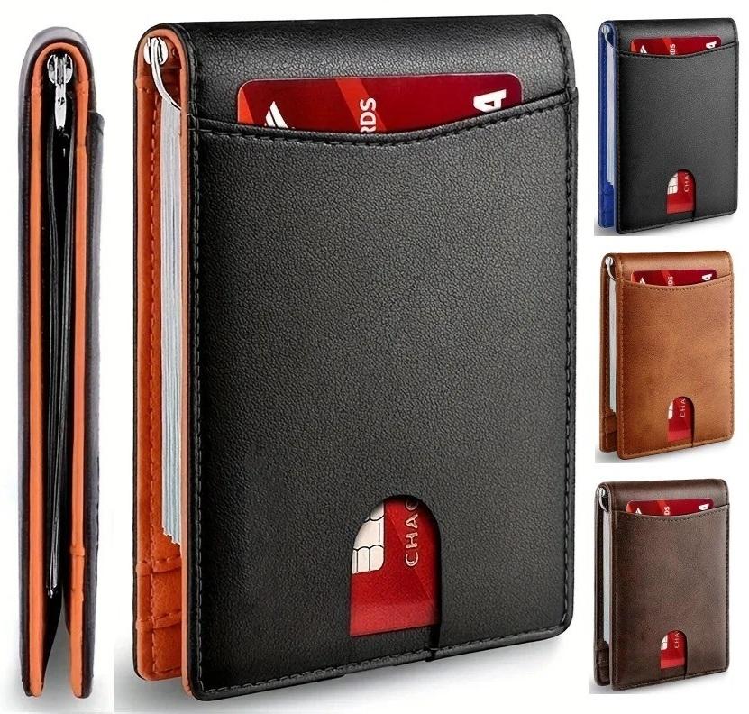 Genuine Leather Slim Wallet for Mens RFID Blocking Credit Card Holder Money Clip