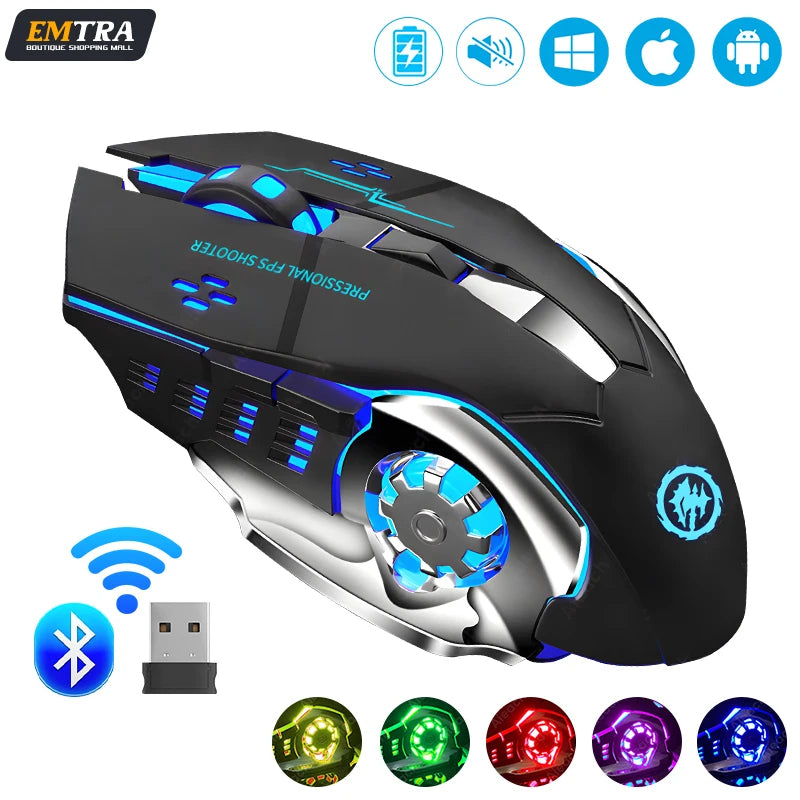 Wireless Rechargeable Gaming Mouse Silent Bluetooth USB RGB LED Mice PC Laptop