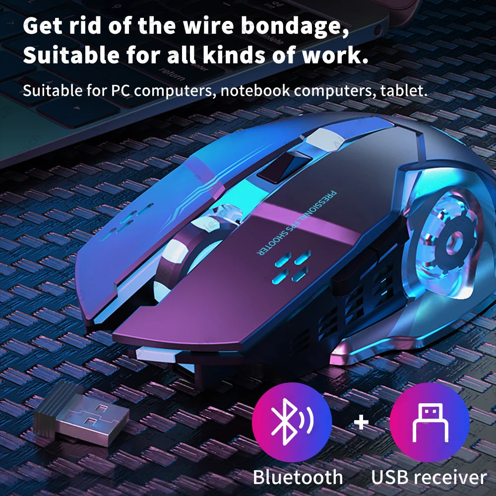 Wireless Rechargeable Gaming Mouse Silent Bluetooth USB RGB LED Mice PC Laptop