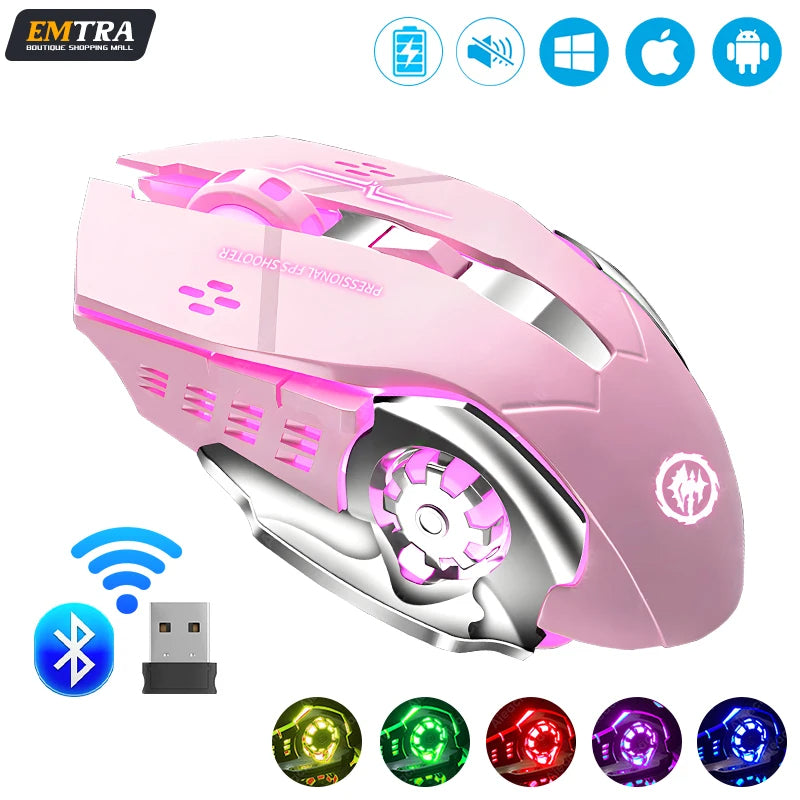 Wireless Rechargeable Gaming Mouse Silent Bluetooth USB RGB LED Mice PC Laptop