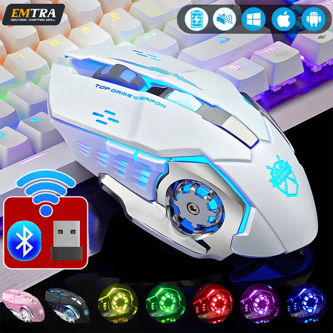 Wireless Rechargeable Gaming Mouse Silent Bluetooth USB RGB LED Mice PC Laptop Hover Image