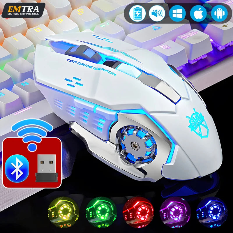 Wireless Rechargeable Gaming Mouse Silent Bluetooth USB RGB LED Mice PC Laptop